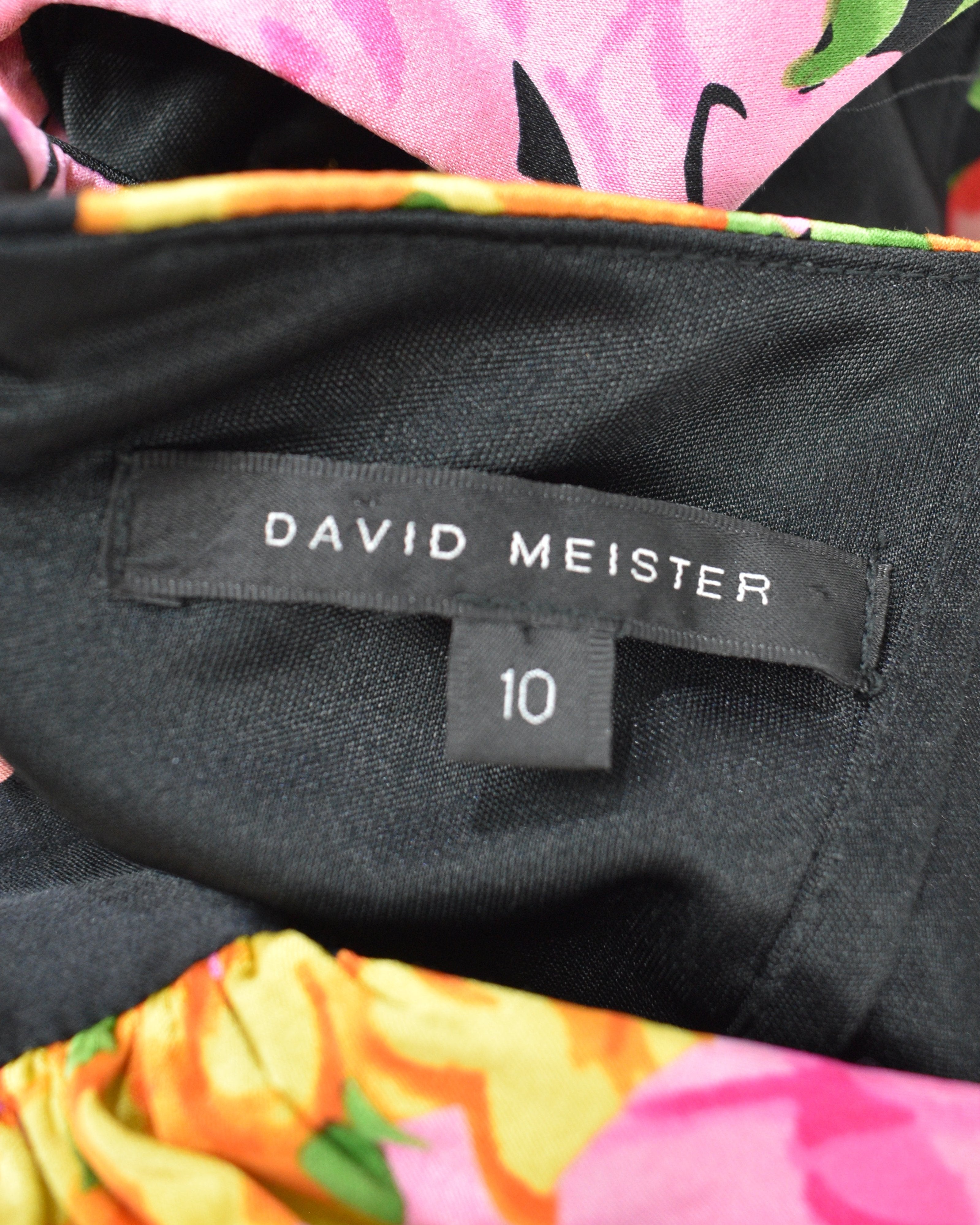 David Meister Multicolor Silk Floral Midi Dress