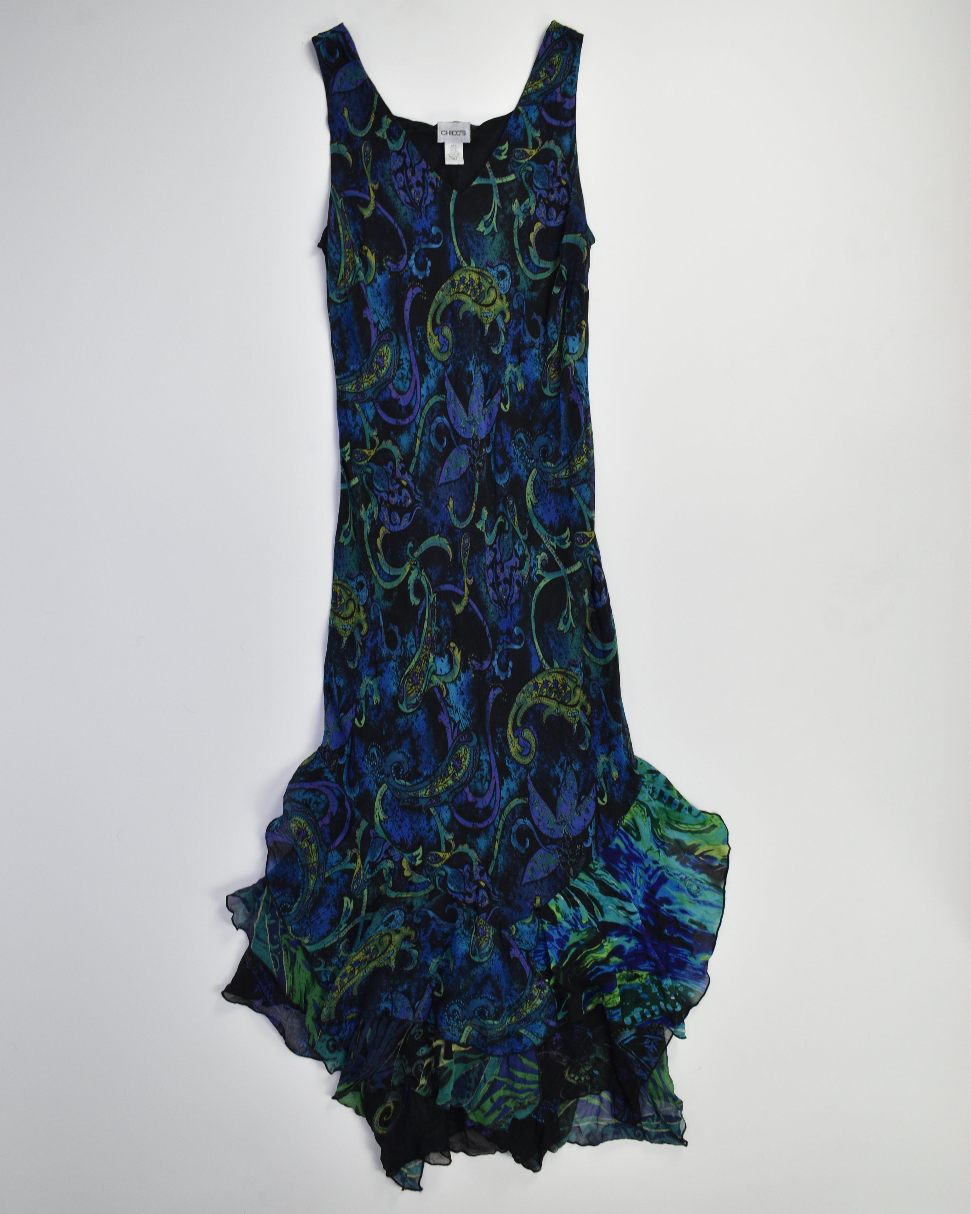 Paisley Silk Ruffle Dress