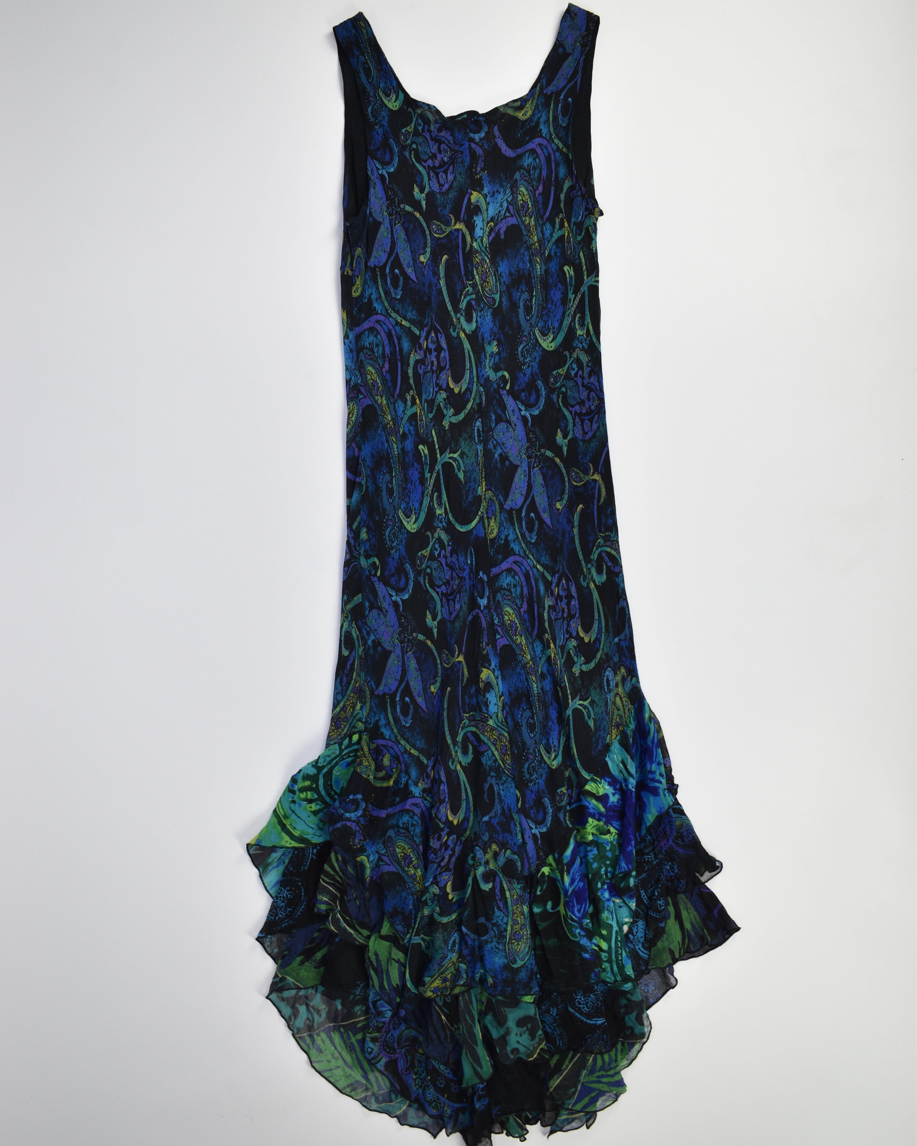 Paisley Silk Ruffle Dress