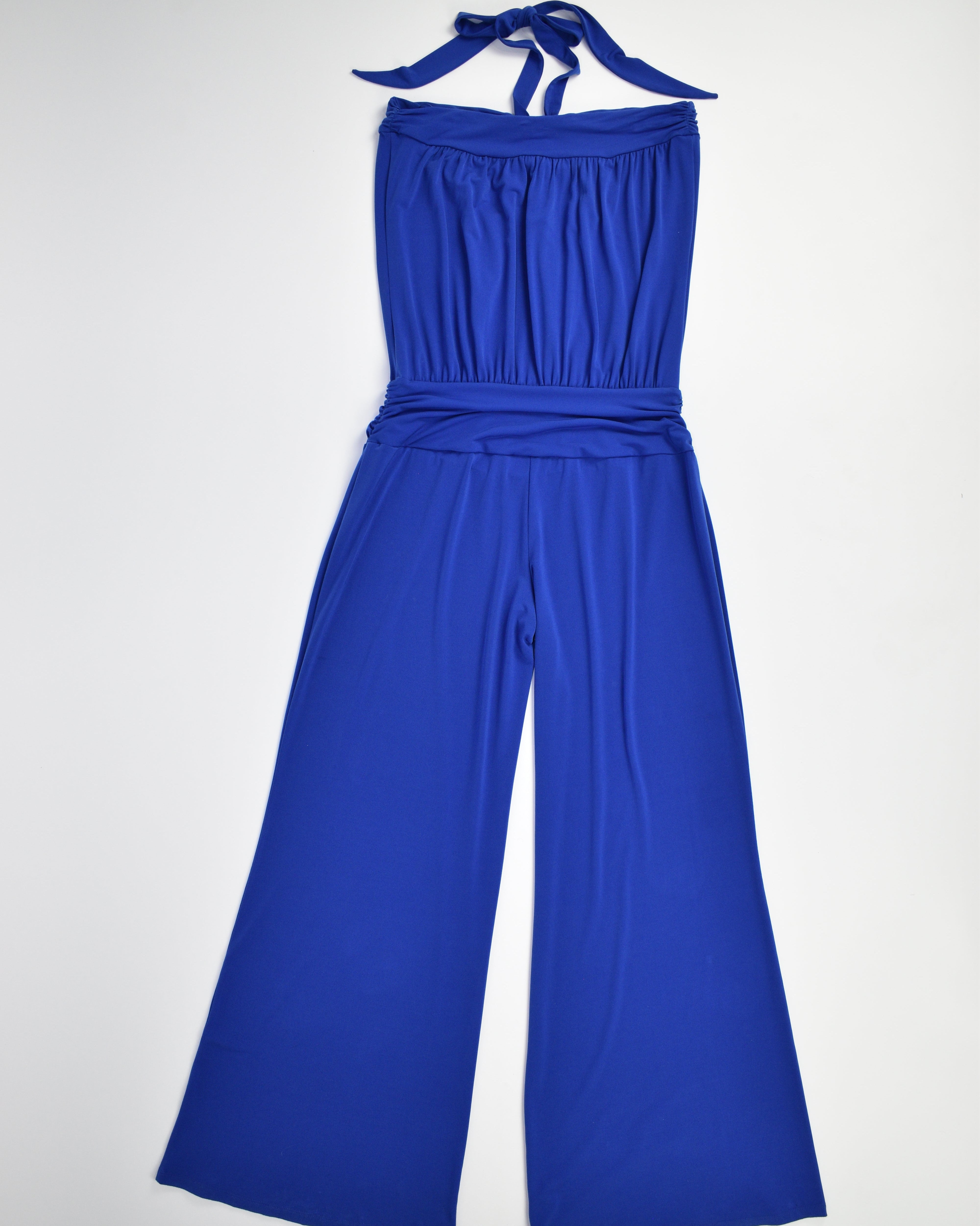 Blue Halter 70's Disco Style Jumpsuit