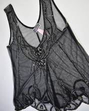 Beaded Black See-through Top
