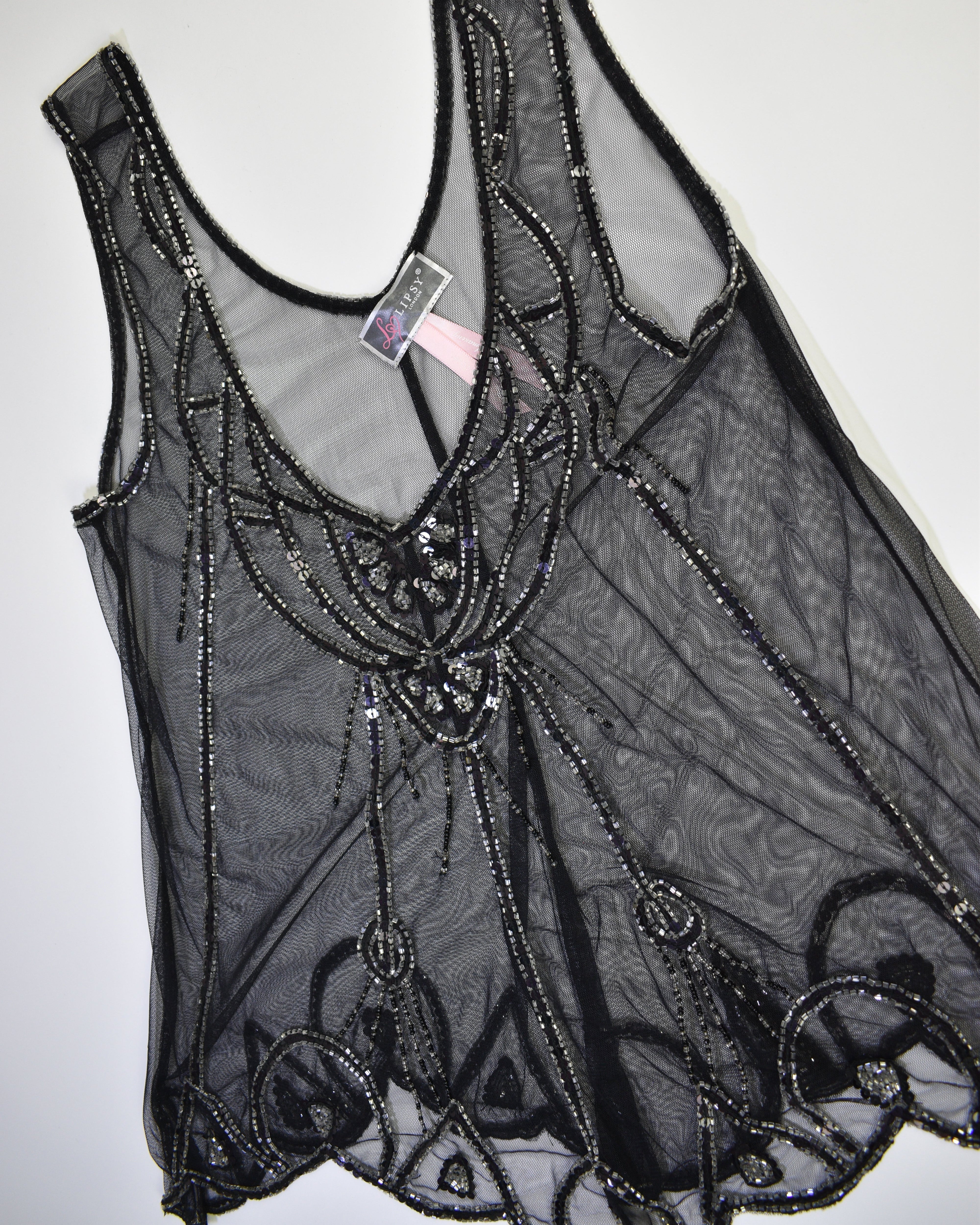 Beaded Black See-through Top