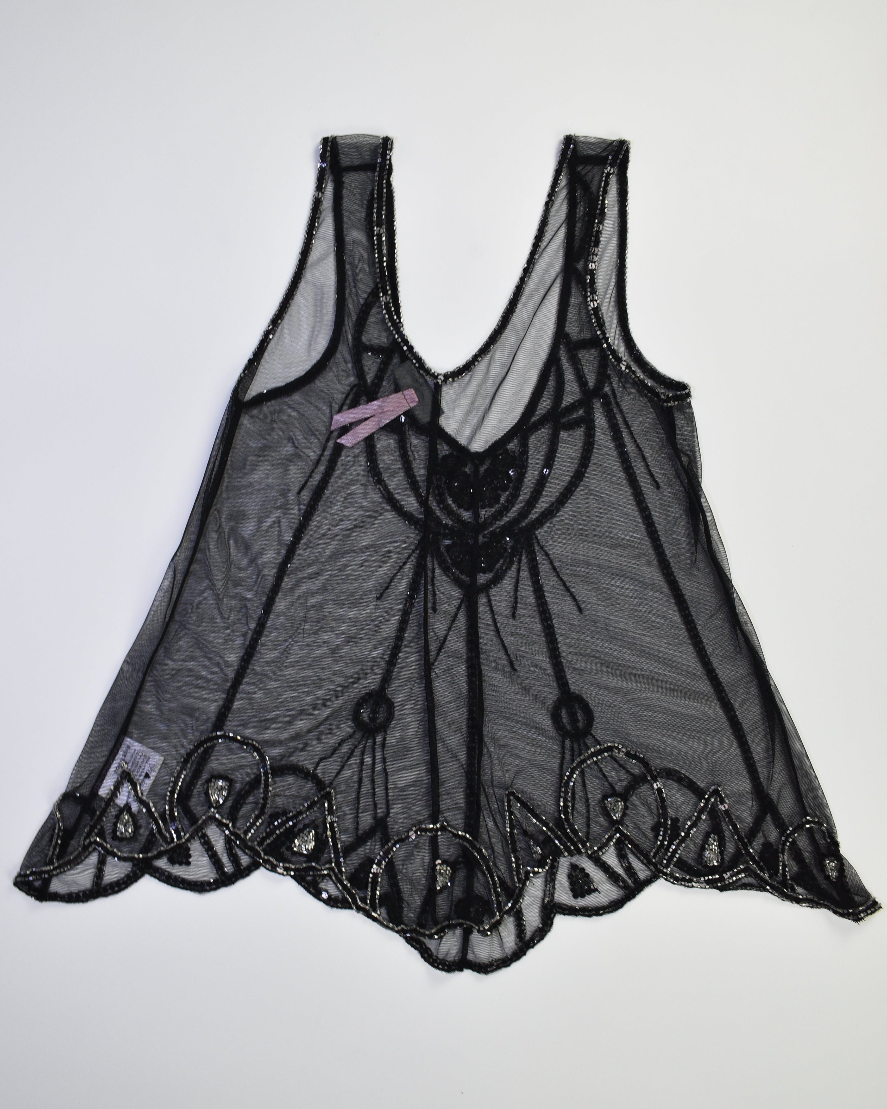 Beaded Black See-through Top