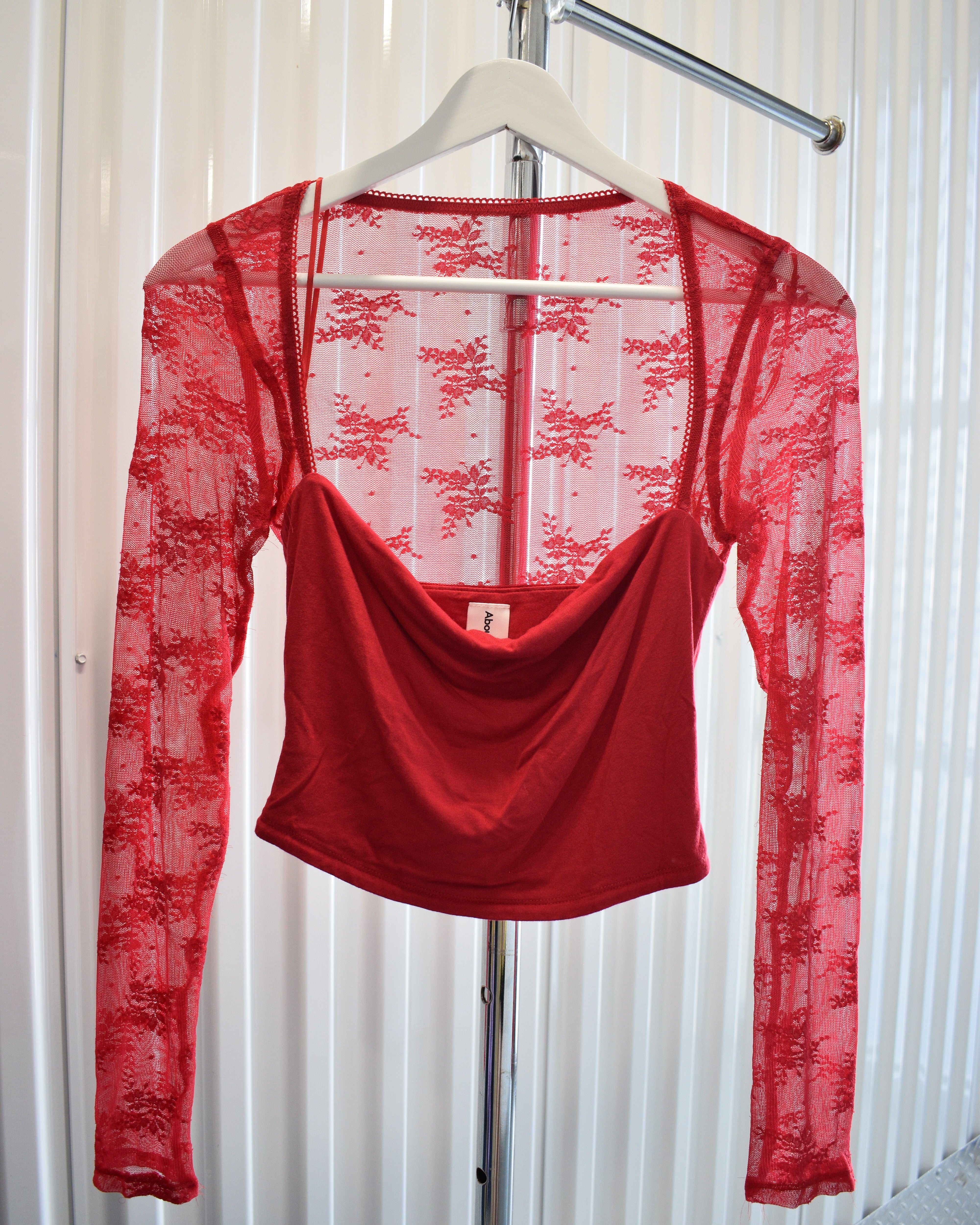 Red Lace Cropped Long Sleeve