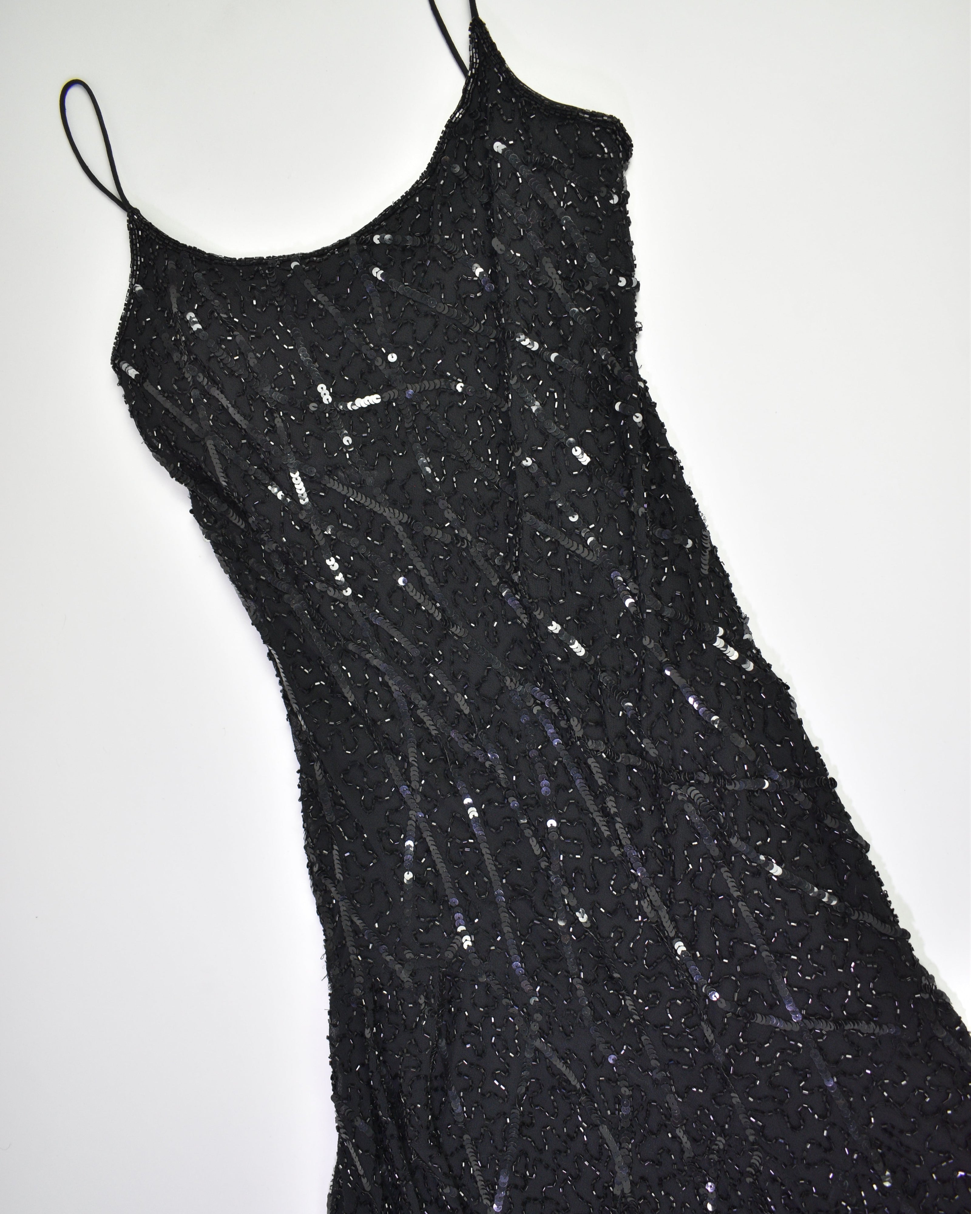 Black Beaded Sequin Formal Dress
