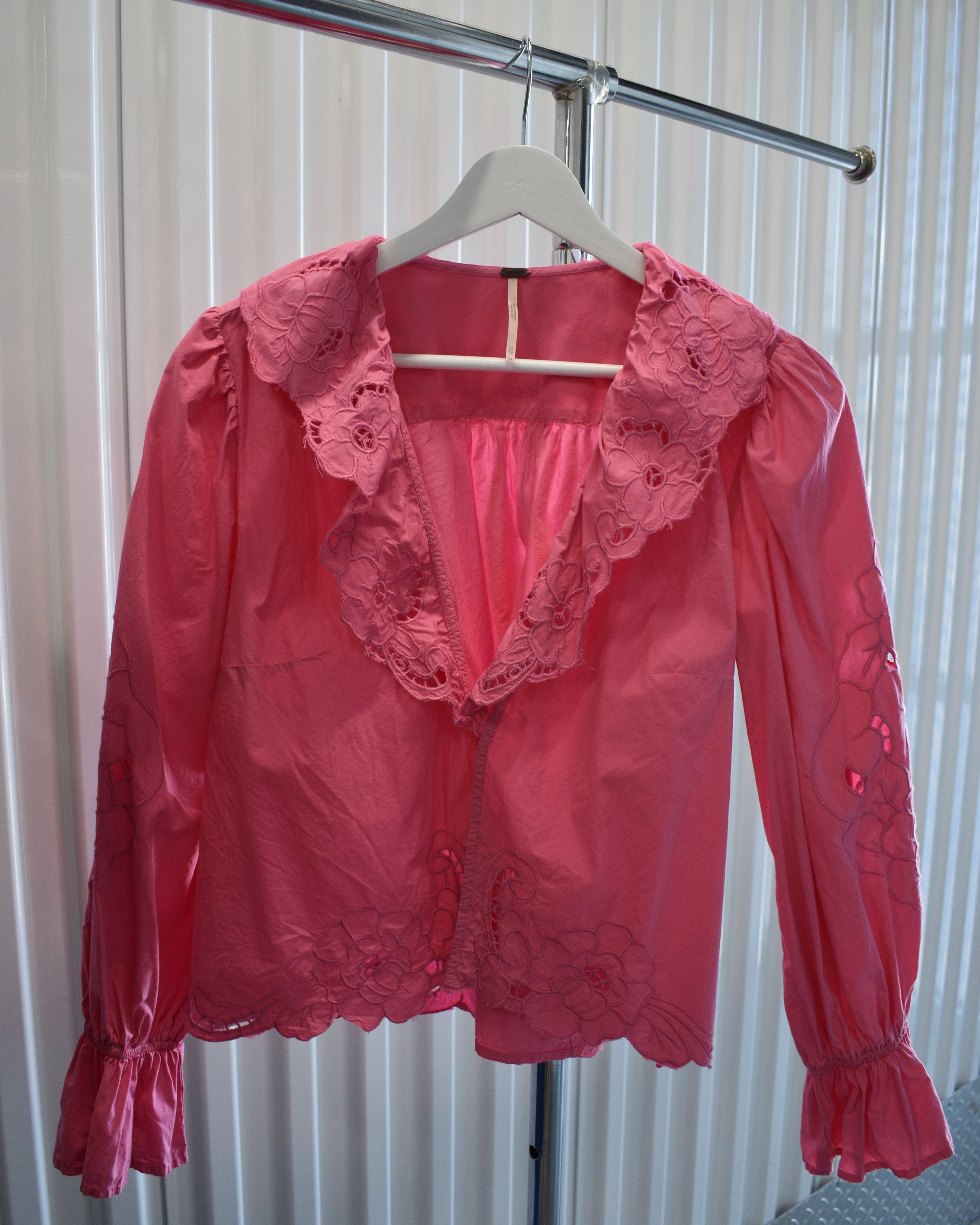 Pink Floral Collared Long Sleeve