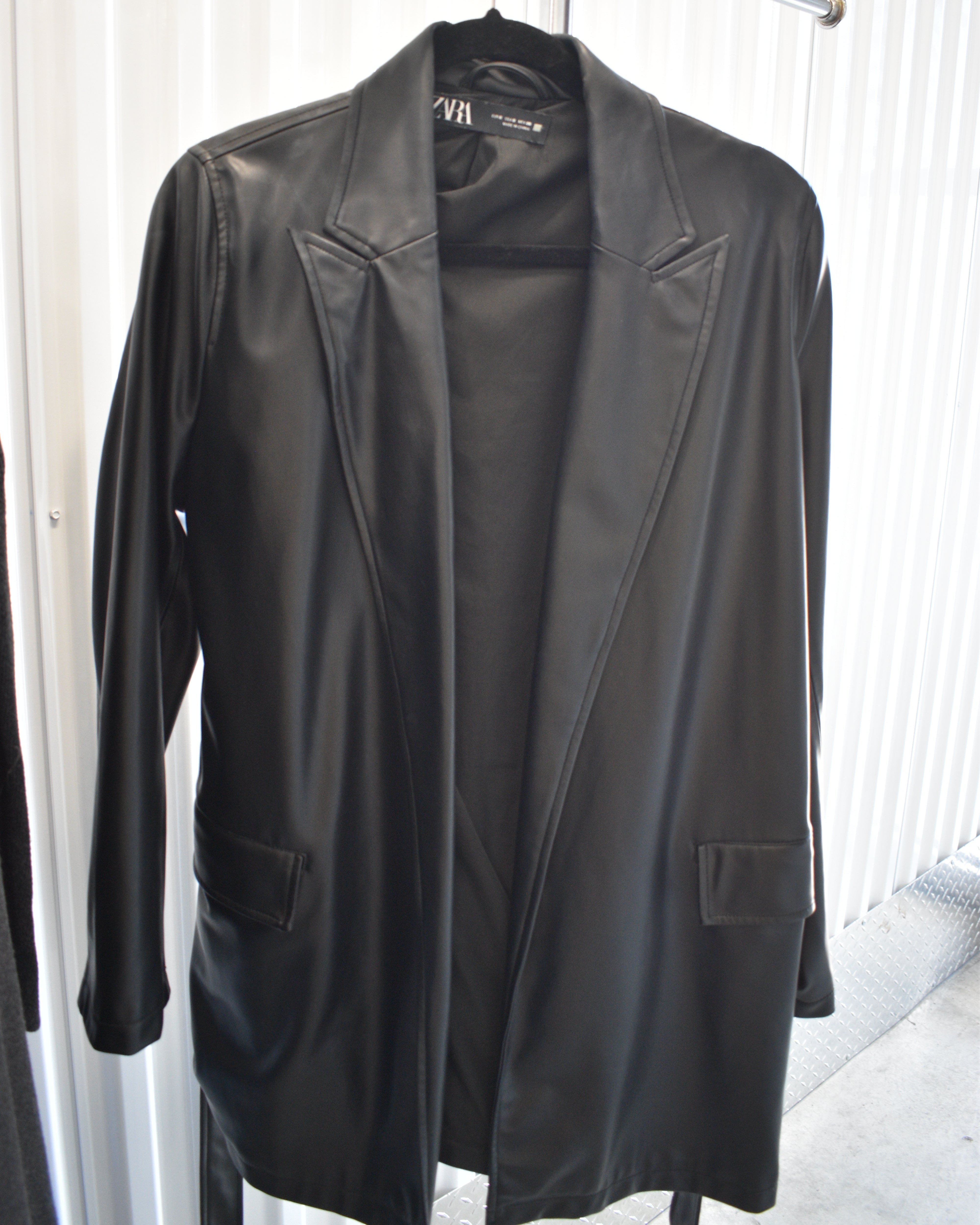 Black Faux Leather Trench Coat
