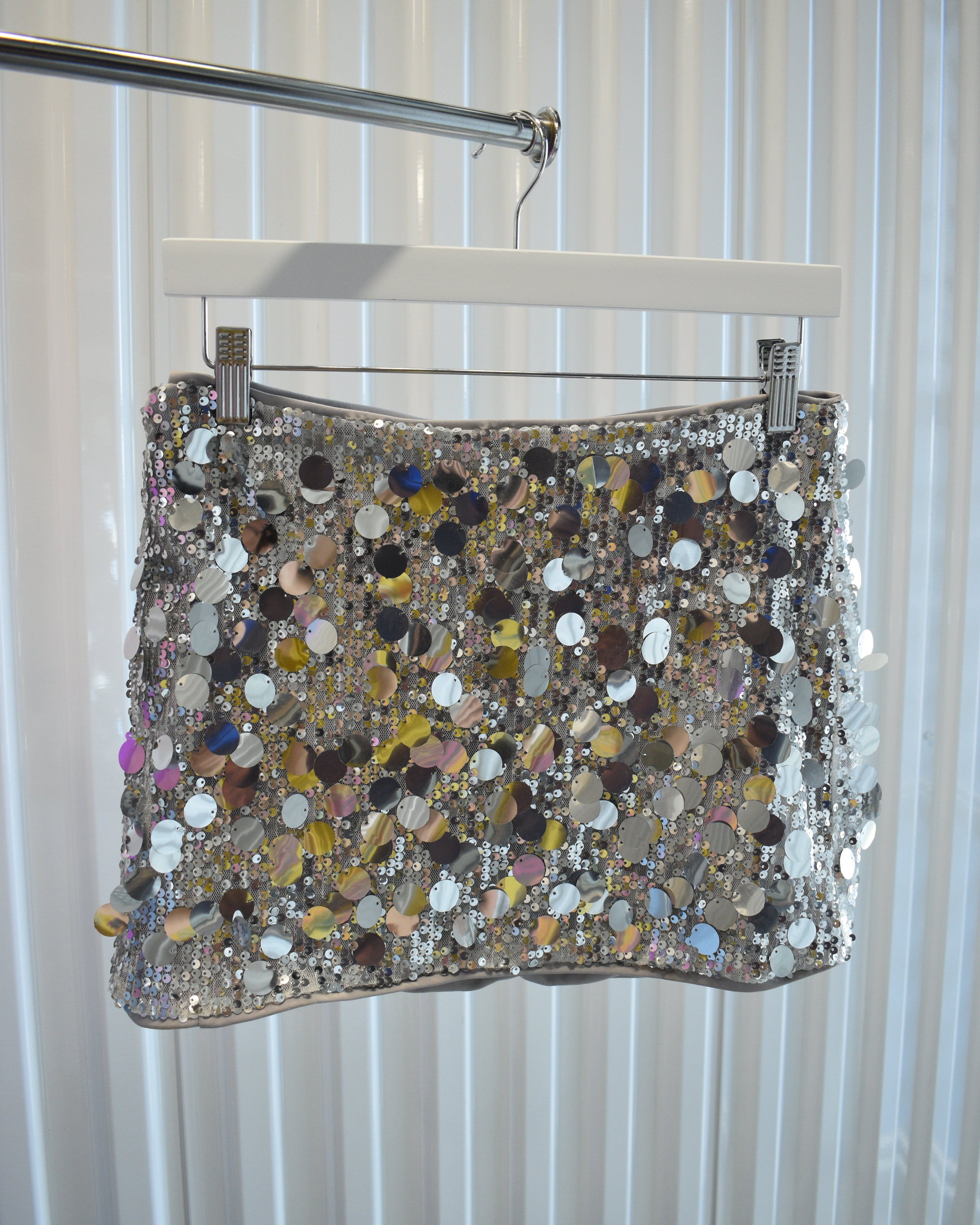 Silver Sequin Mini Skirt