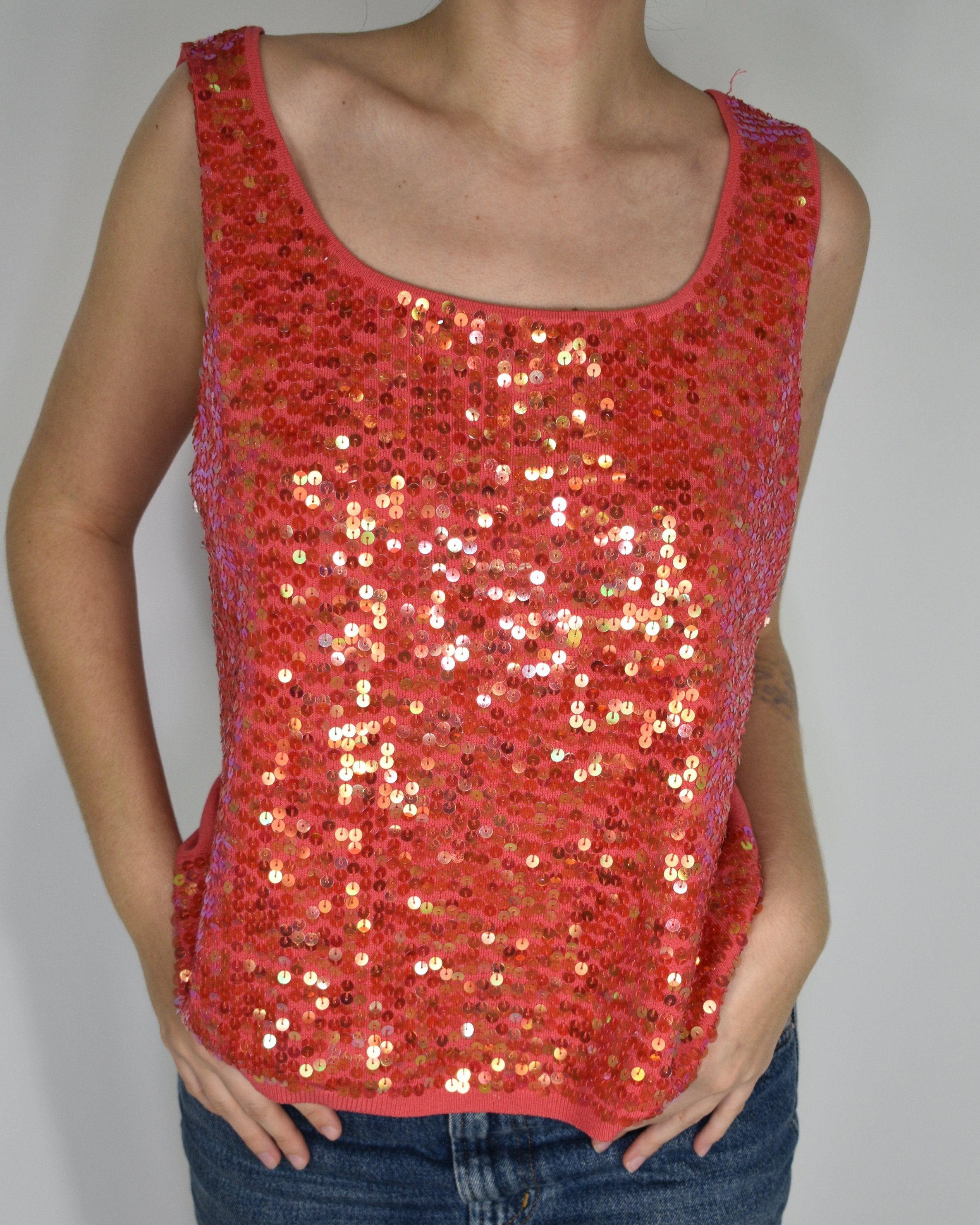 Coral Sequin Tank
