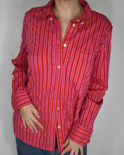 Jcrew Pink & Red Striped Button Up