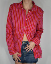 Jcrew Pink & Red Striped Button Up