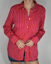 Jcrew Pink & Red Striped Button Up