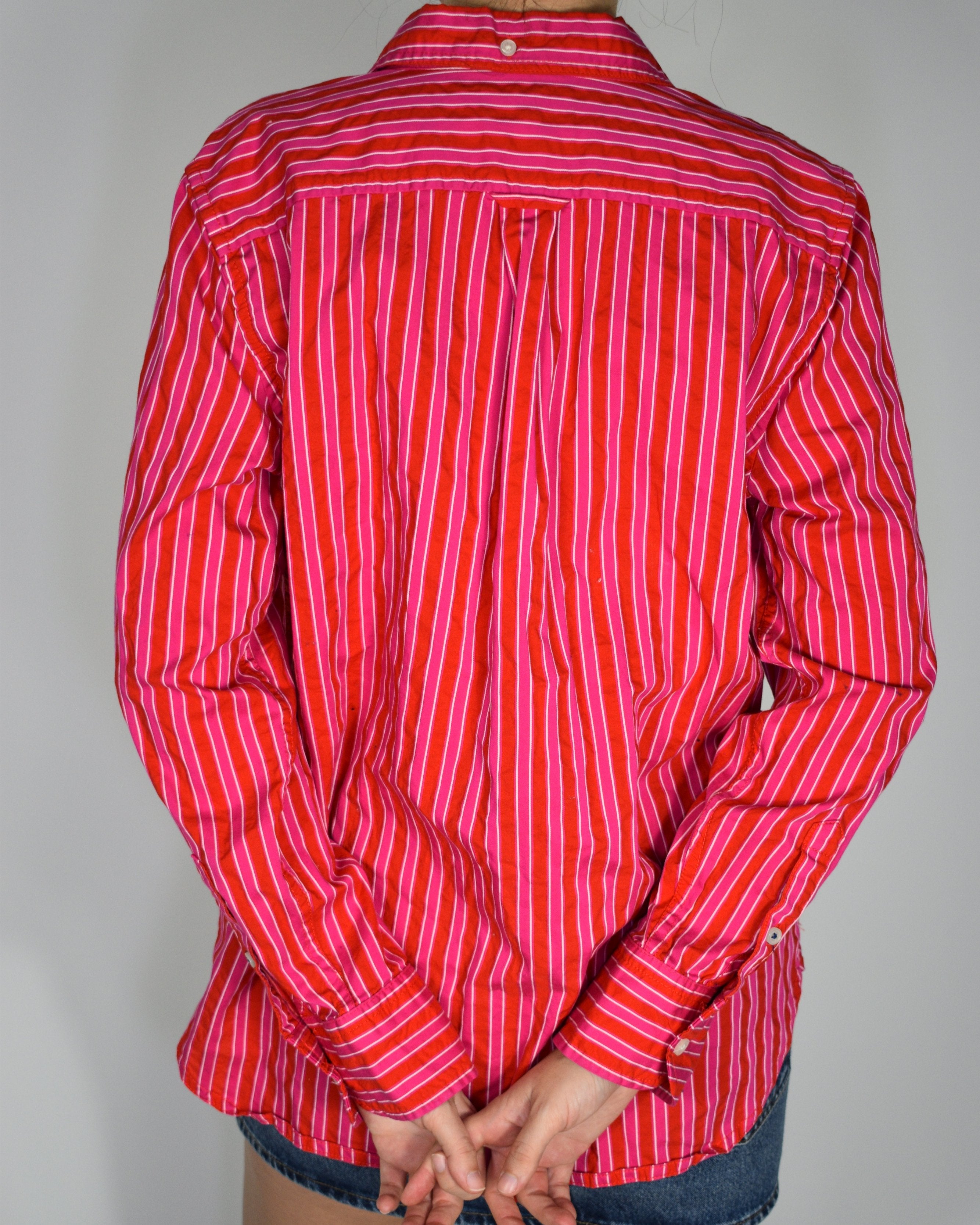 Jcrew Pink & Red Striped Button Up