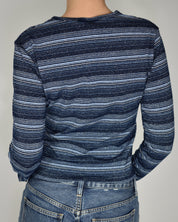 Blue Striped V-neck 3/4 Sleeve