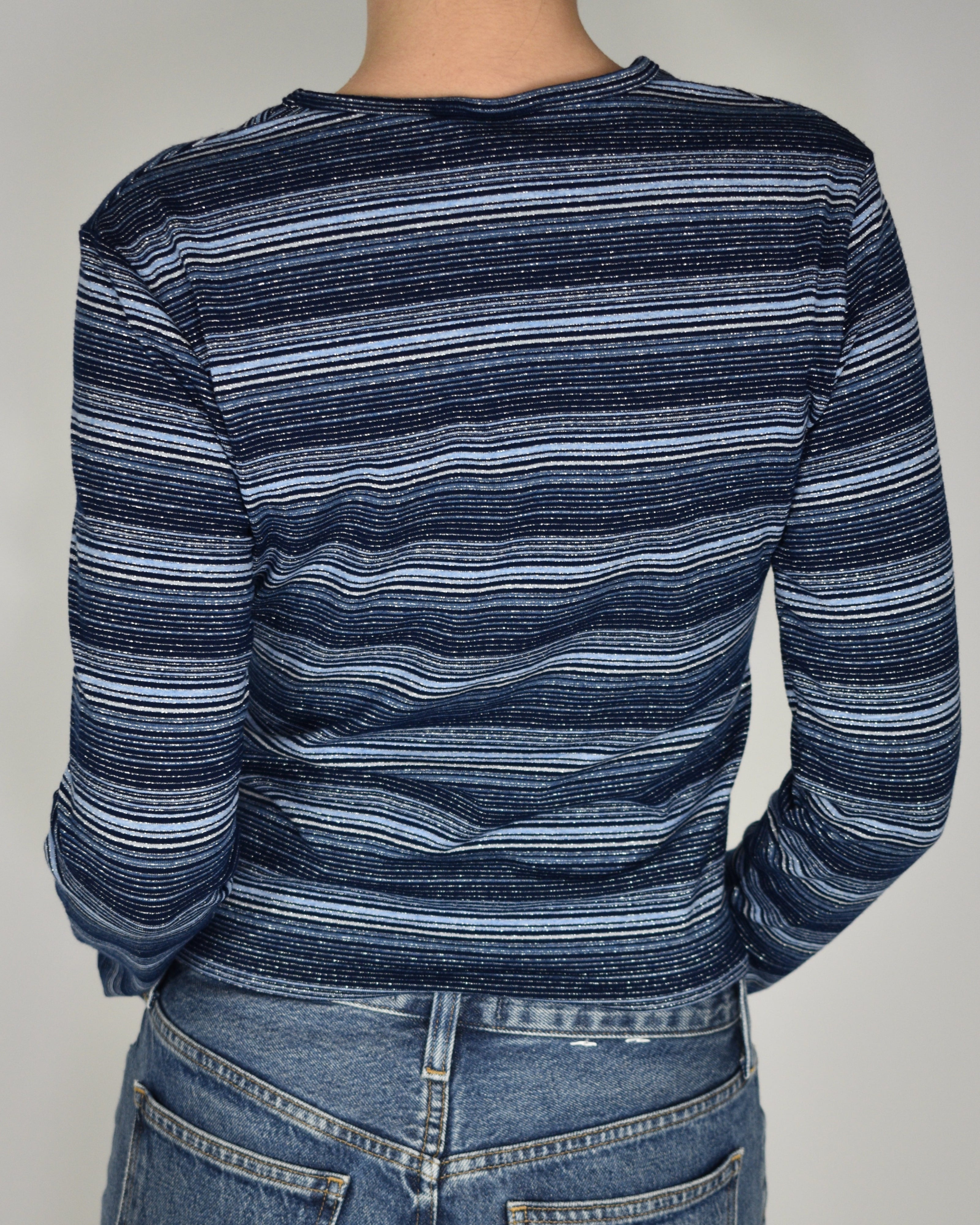 Blue Striped V-neck 3/4 Sleeve