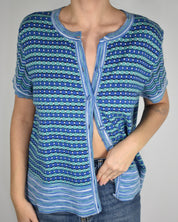 Blue Knit Striped Button Up