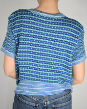 Blue Knit Striped Button Up