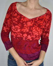 Hawaiin Red V-neck 3/4 Sleeve