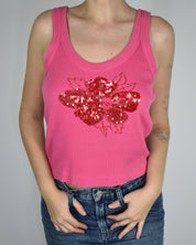 Pink Ribbed Sequin Flower Tank