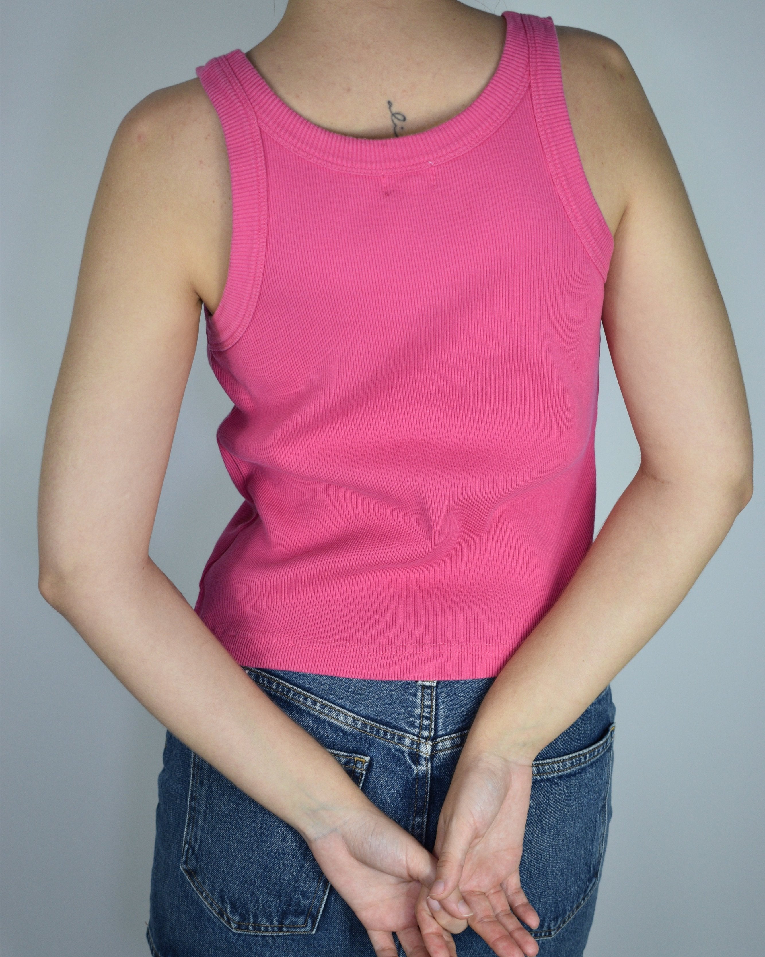 Pink Ribbed Sequin Flower Tank