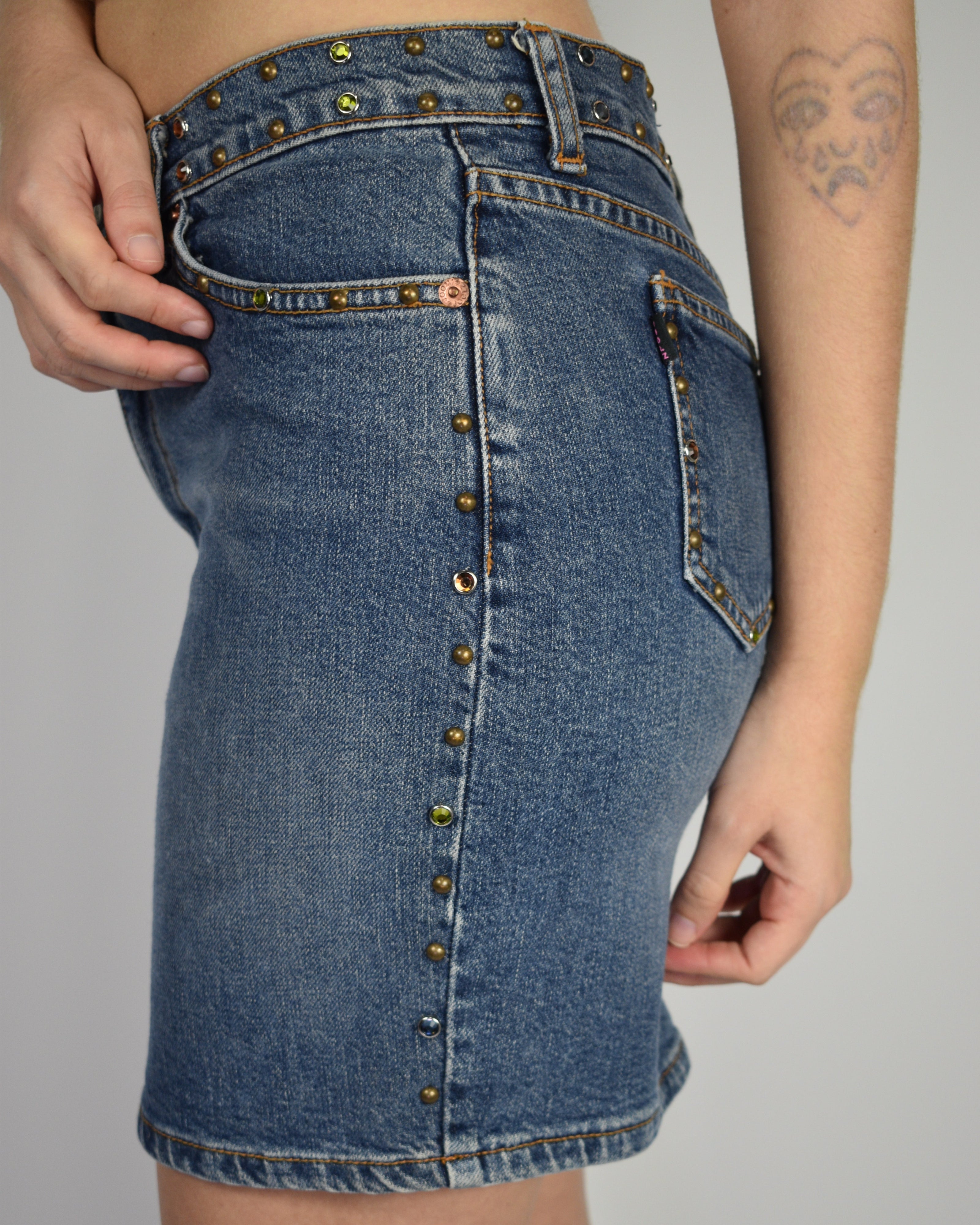 Joomi Joolz Bedazzled Mini Jean Skirt