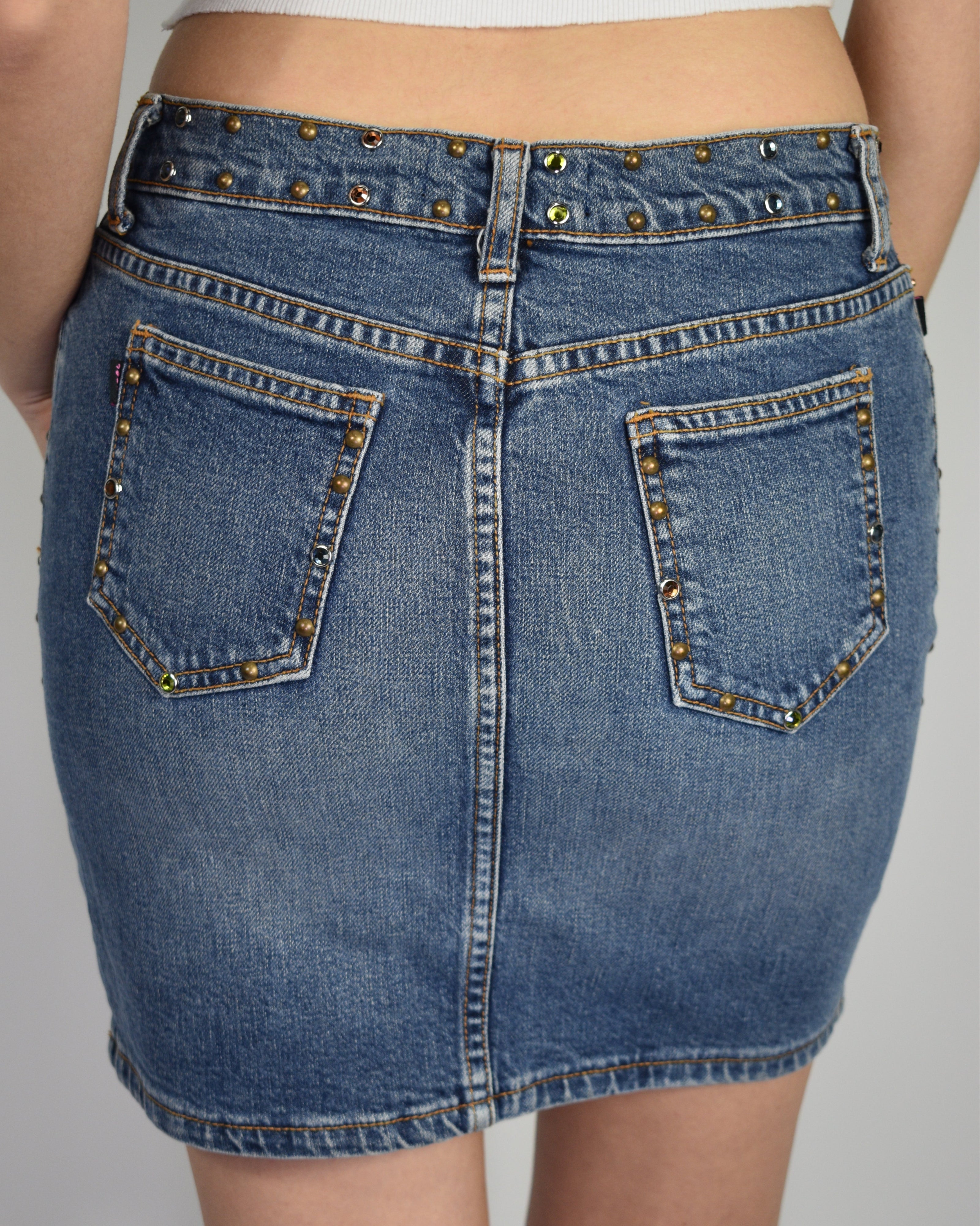 Joomi Joolz Bedazzled Mini Jean Skirt