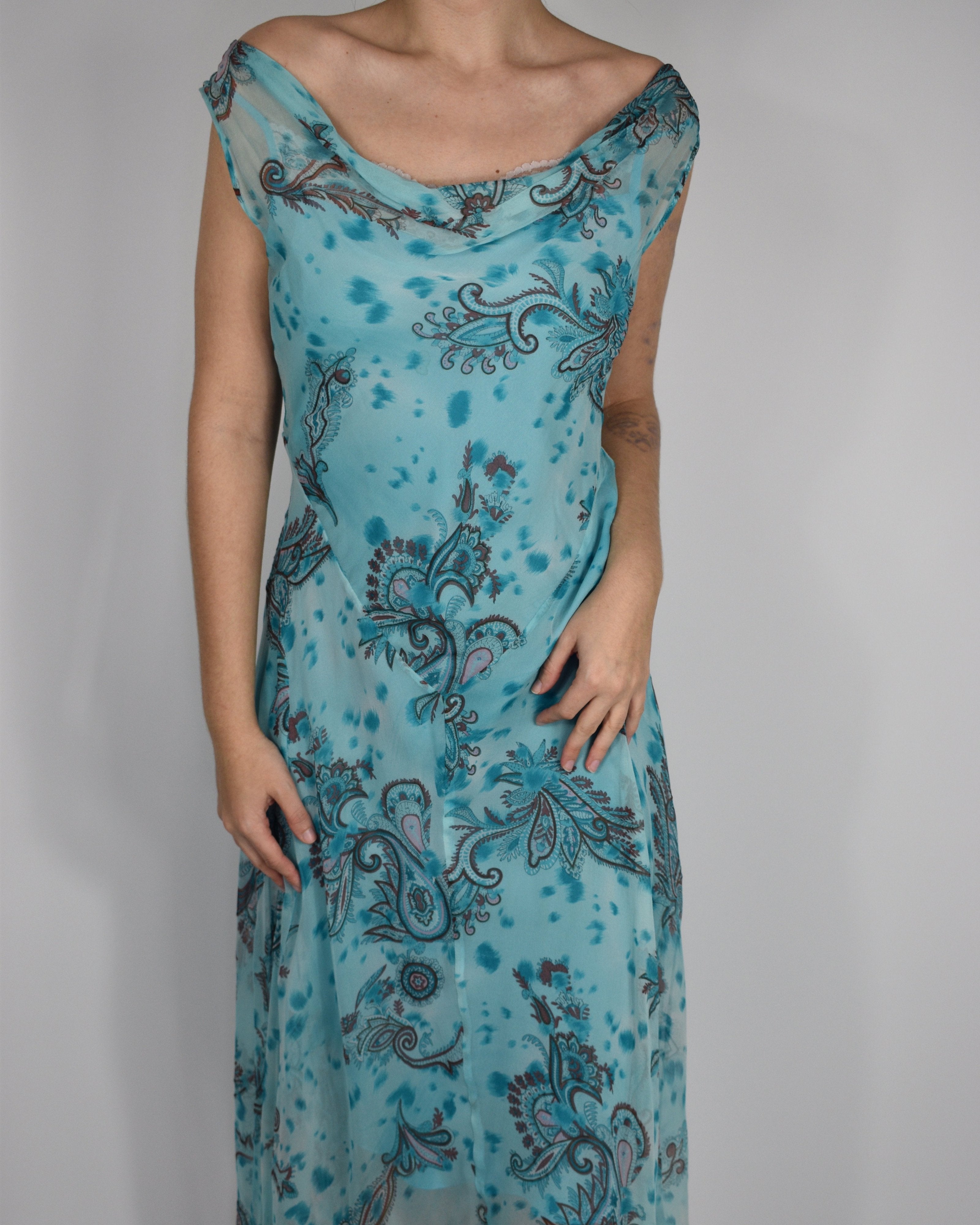 Blue Spotted Paisley Dress