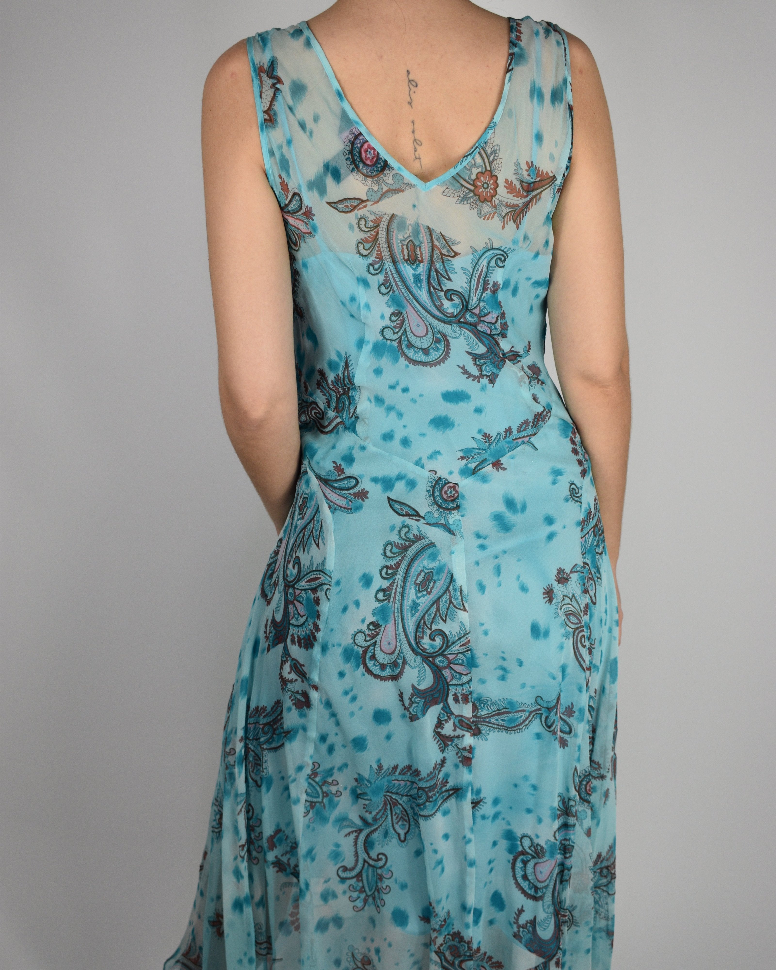 Blue Spotted Paisley Dress