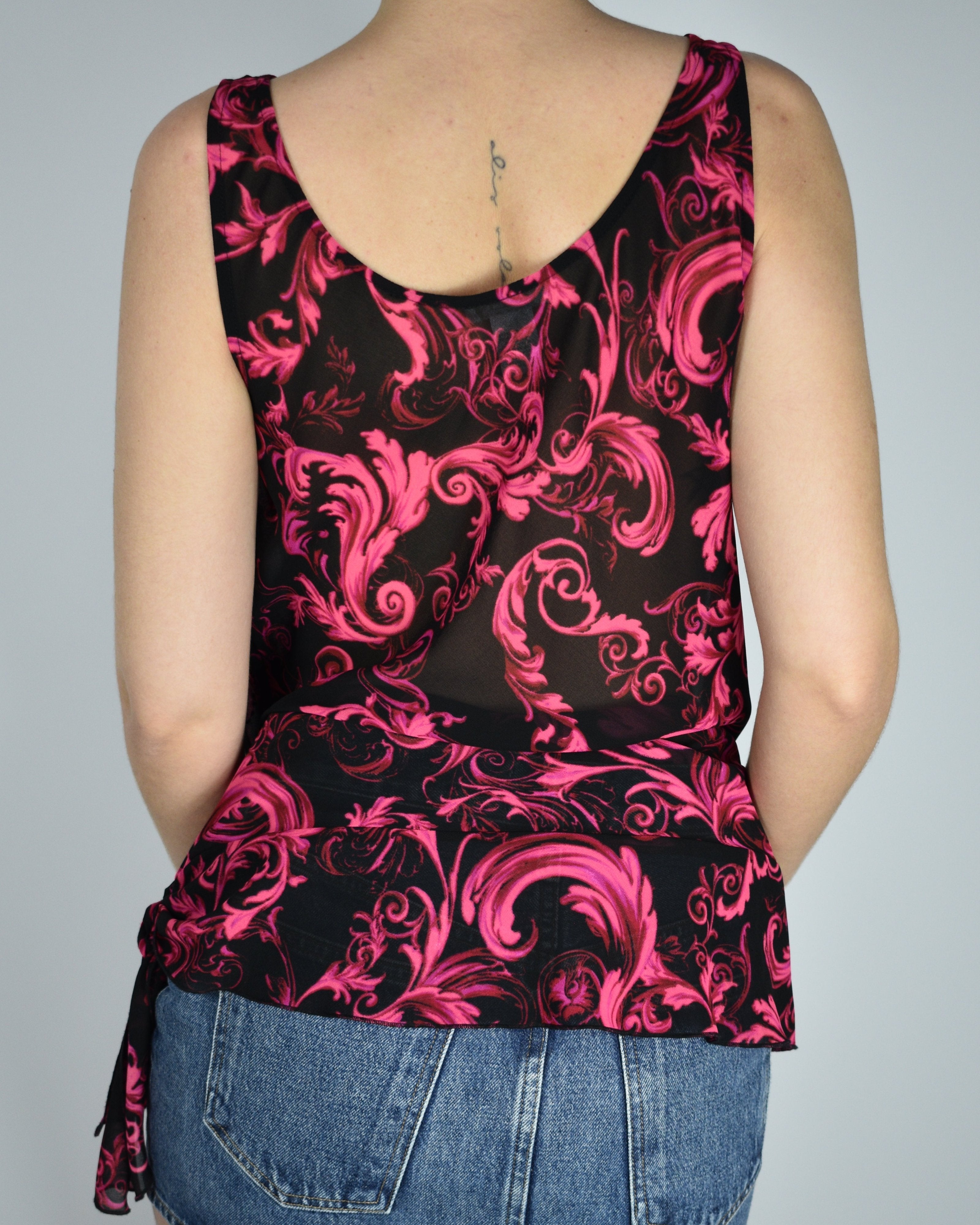 Cache Black & Pink Floral Tank