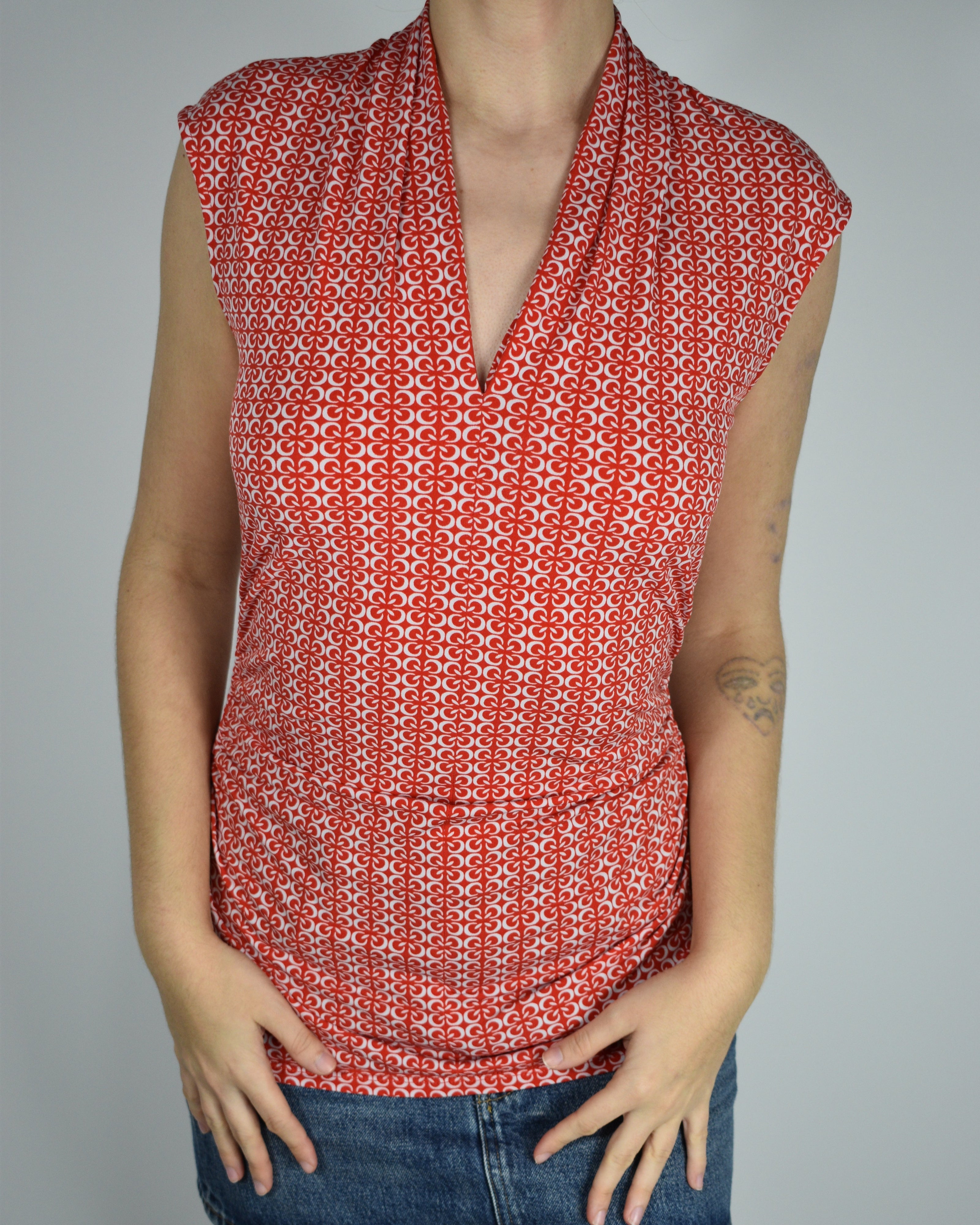 Red & White Printed Tank