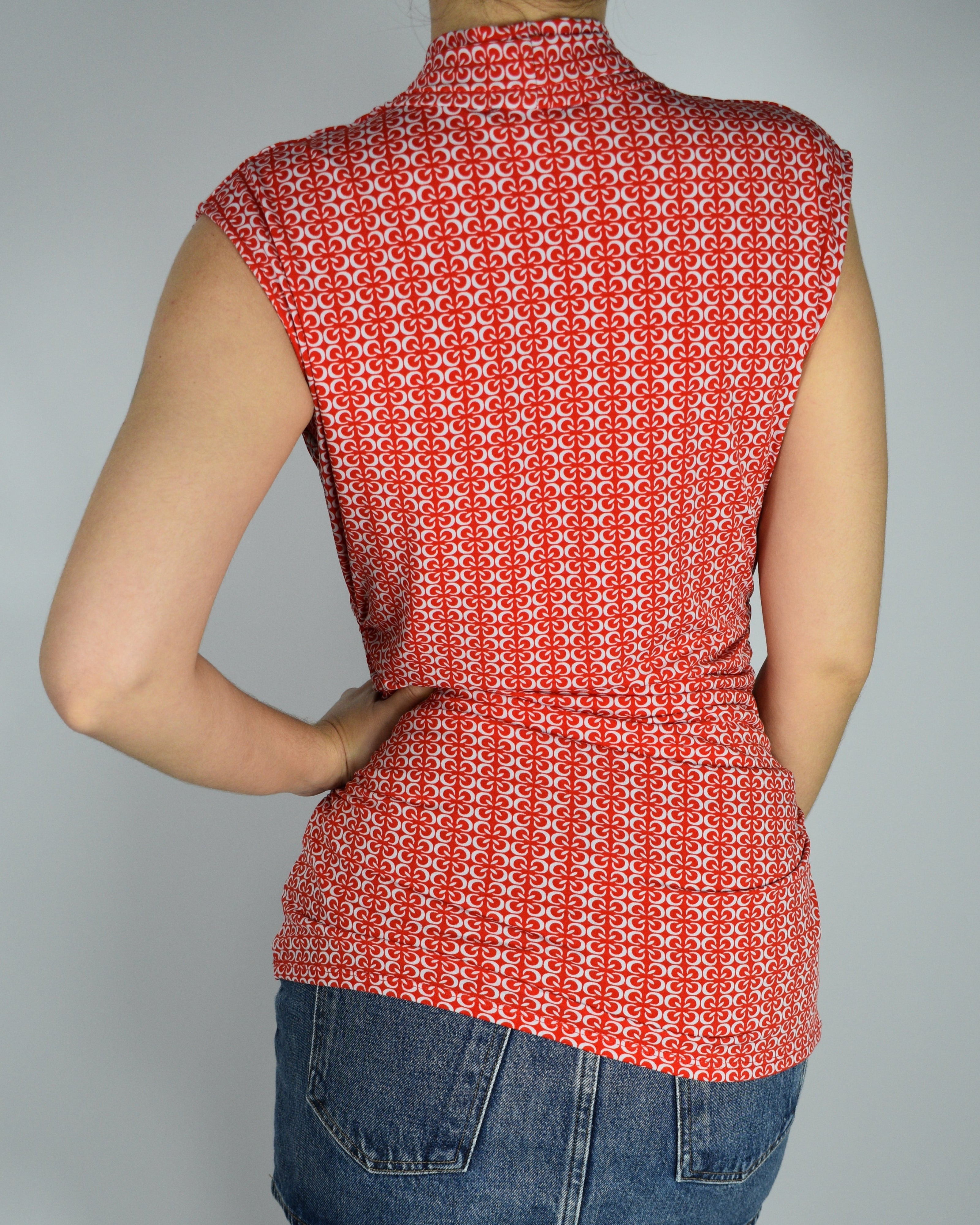 Red & White Printed Tank