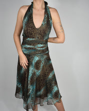 Blue & Brown Cheetah Halter Dress