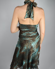 Blue & Brown Cheetah Halter Dress