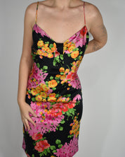David Meister Multicolor Silk Floral Midi Dress