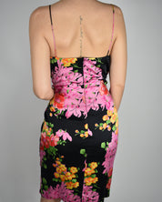 David Meister Multicolor Silk Floral Midi Dress