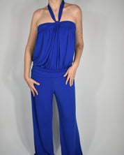 Blue Halter 70's Disco Style Jumpsuit