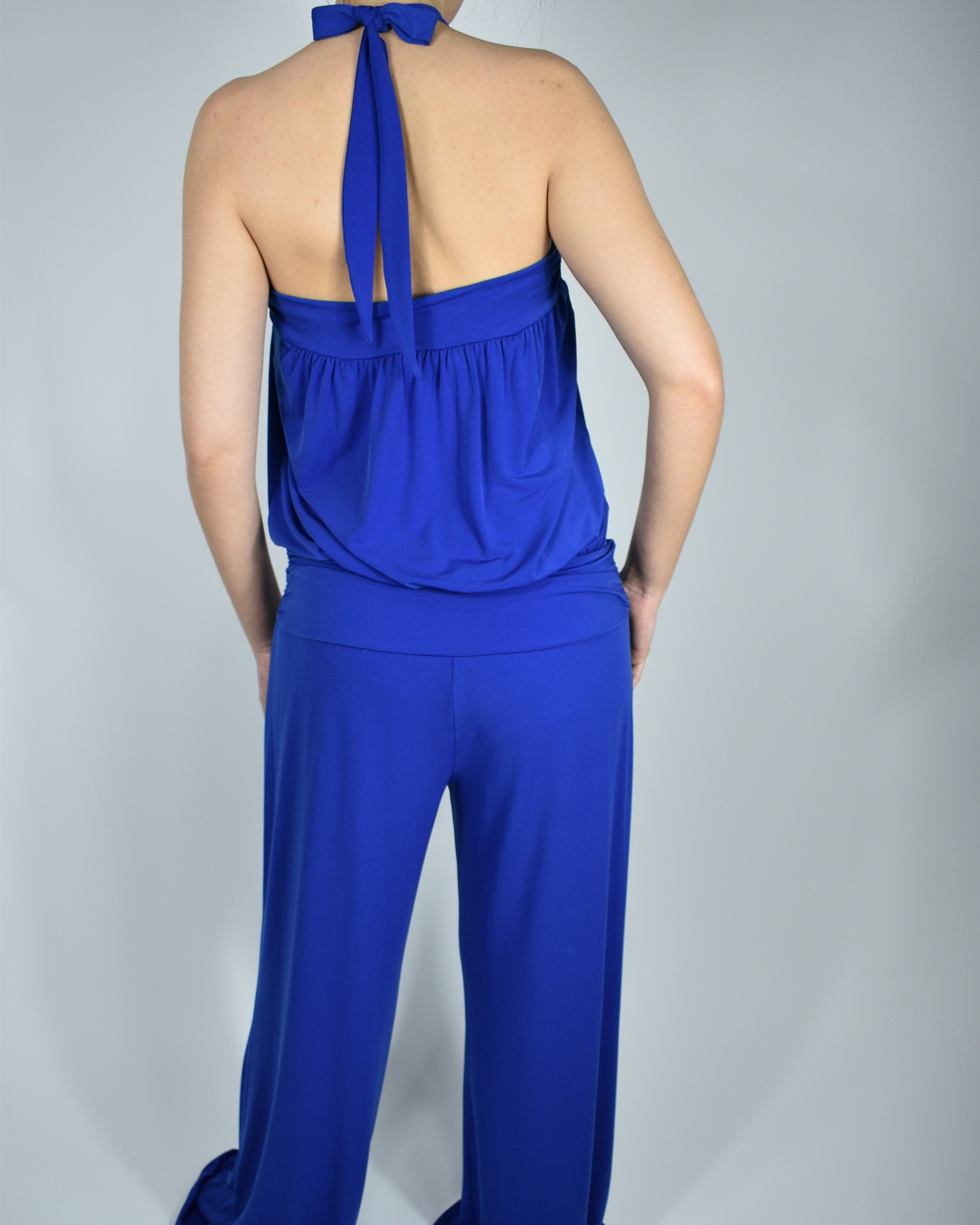Blue Halter 70's Disco Style Jumpsuit