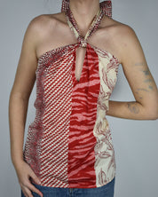 Red & White Printed Tube-top