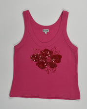 Pink Ribbed Sequin Flower Tank