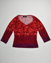 Hawaiin Red V-neck 3/4 Sleeve