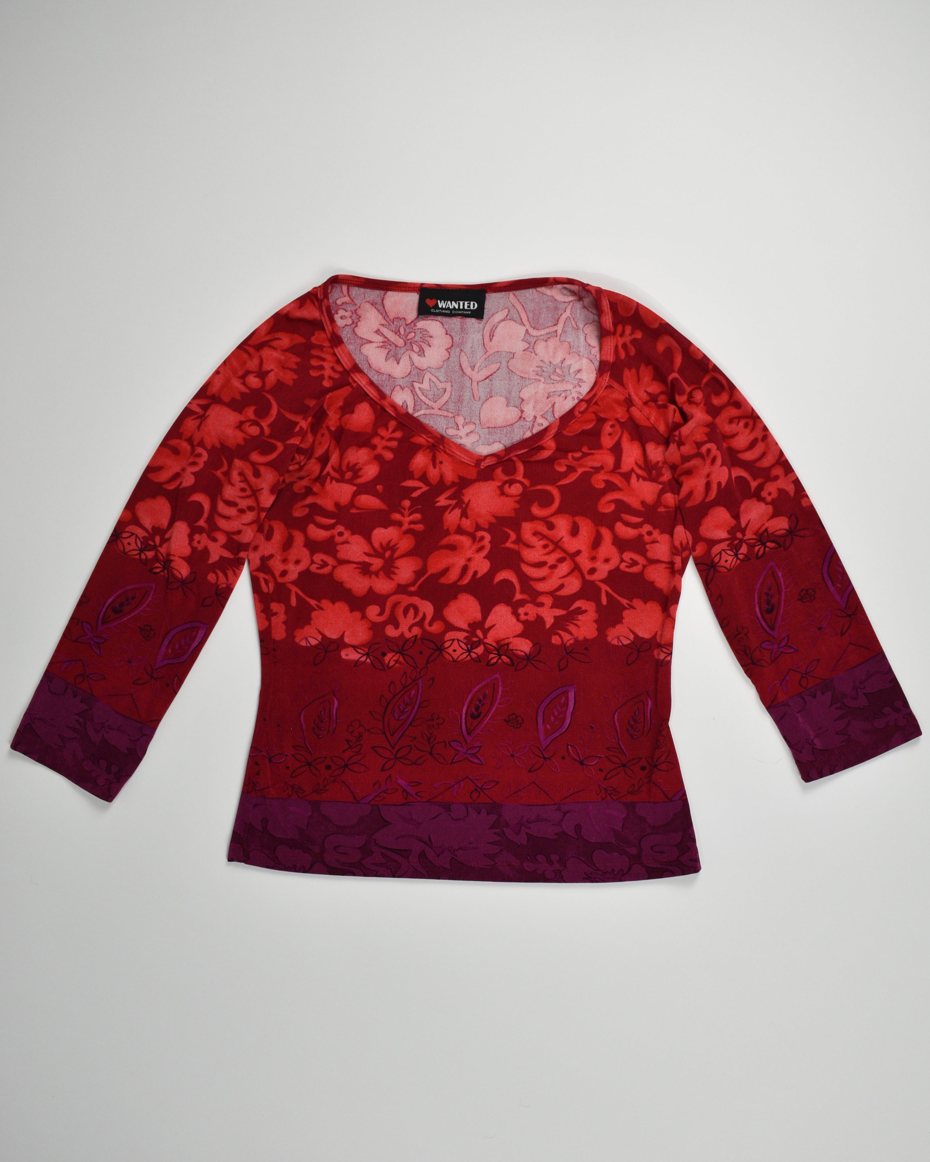 Hawaiin Red V-neck 3/4 Sleeve