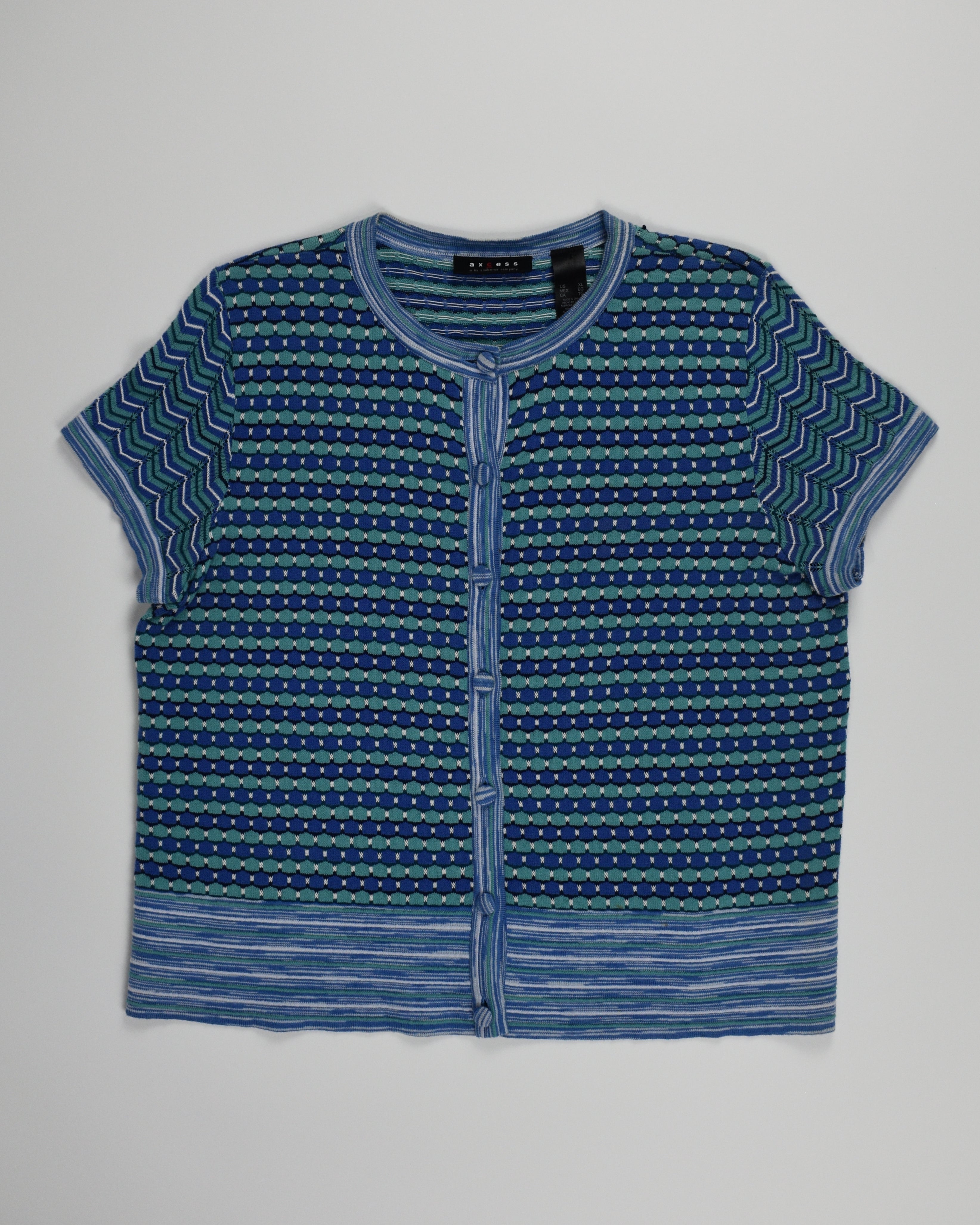 Blue Knit Striped Button Up