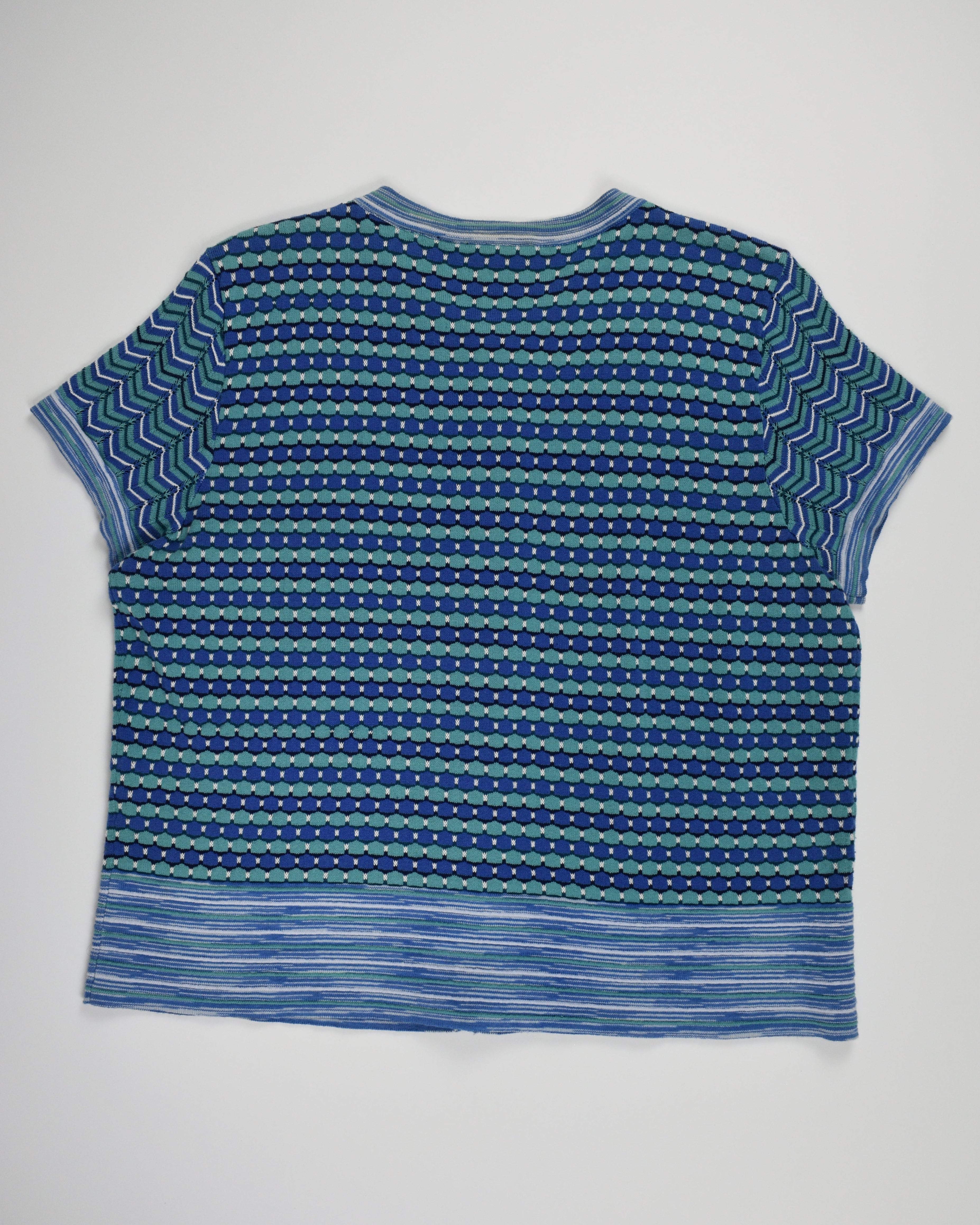 Blue Knit Striped Button Up