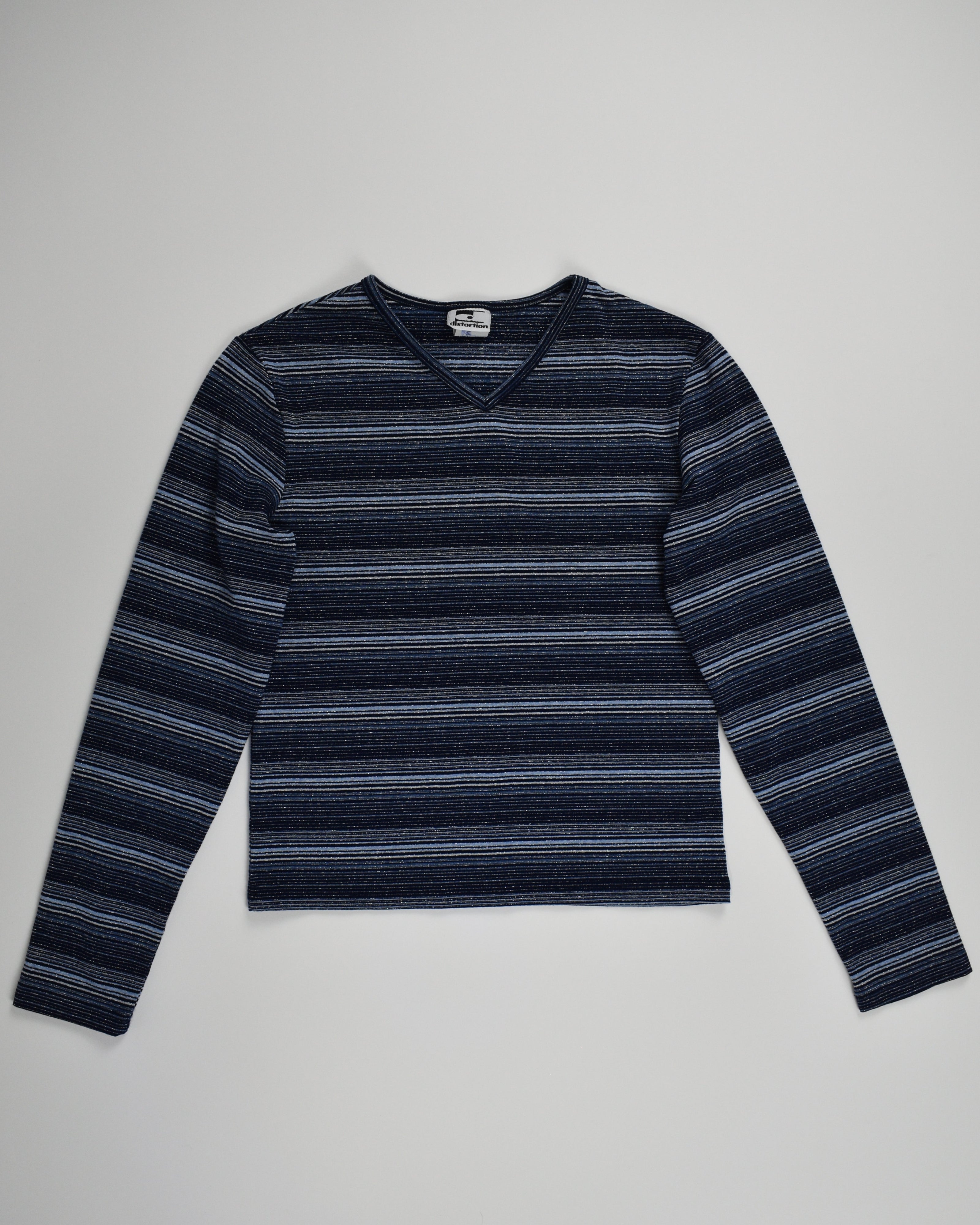 Blue Striped V-neck 3/4 Sleeve