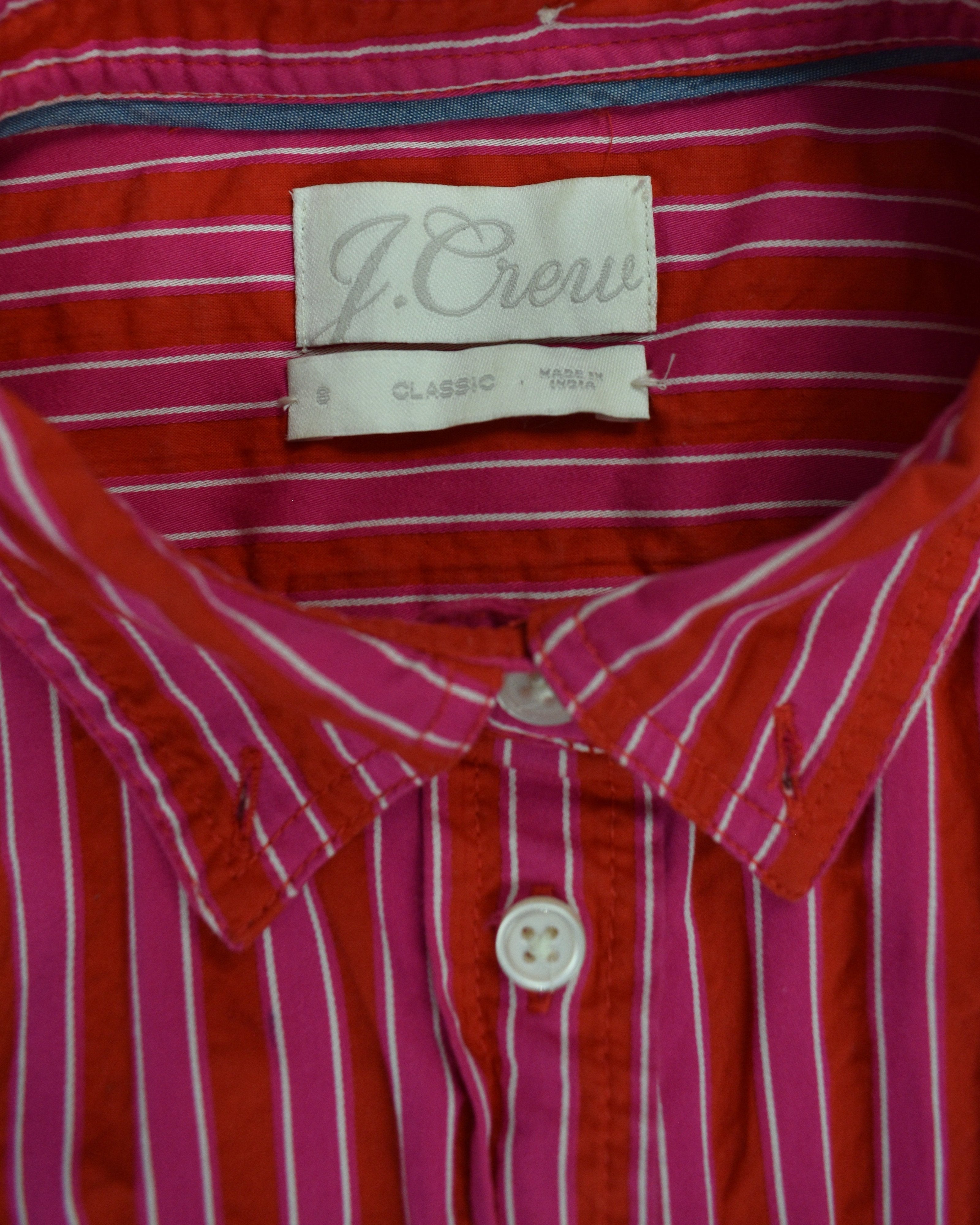 Jcrew Pink & Red Striped Button Up