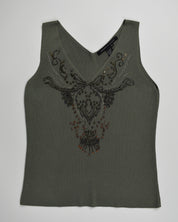 Olive Knitted Embellished Tank