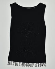 Black Beaded Floral Ribbed Tank