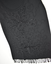 Black Beaded Floral Ribbed Tank