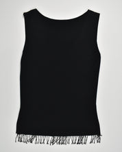 Black Beaded Floral Ribbed Tank