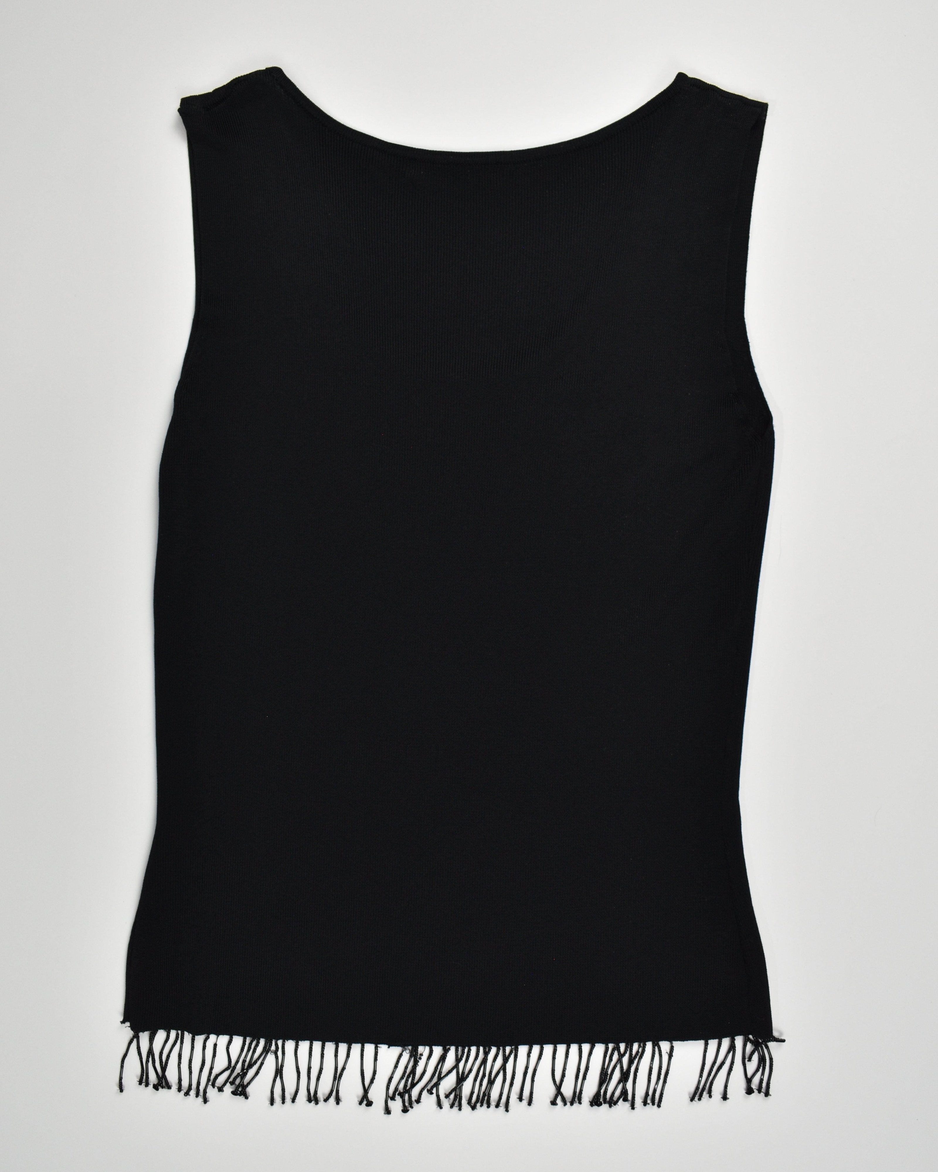 Black Beaded Floral Ribbed Tank